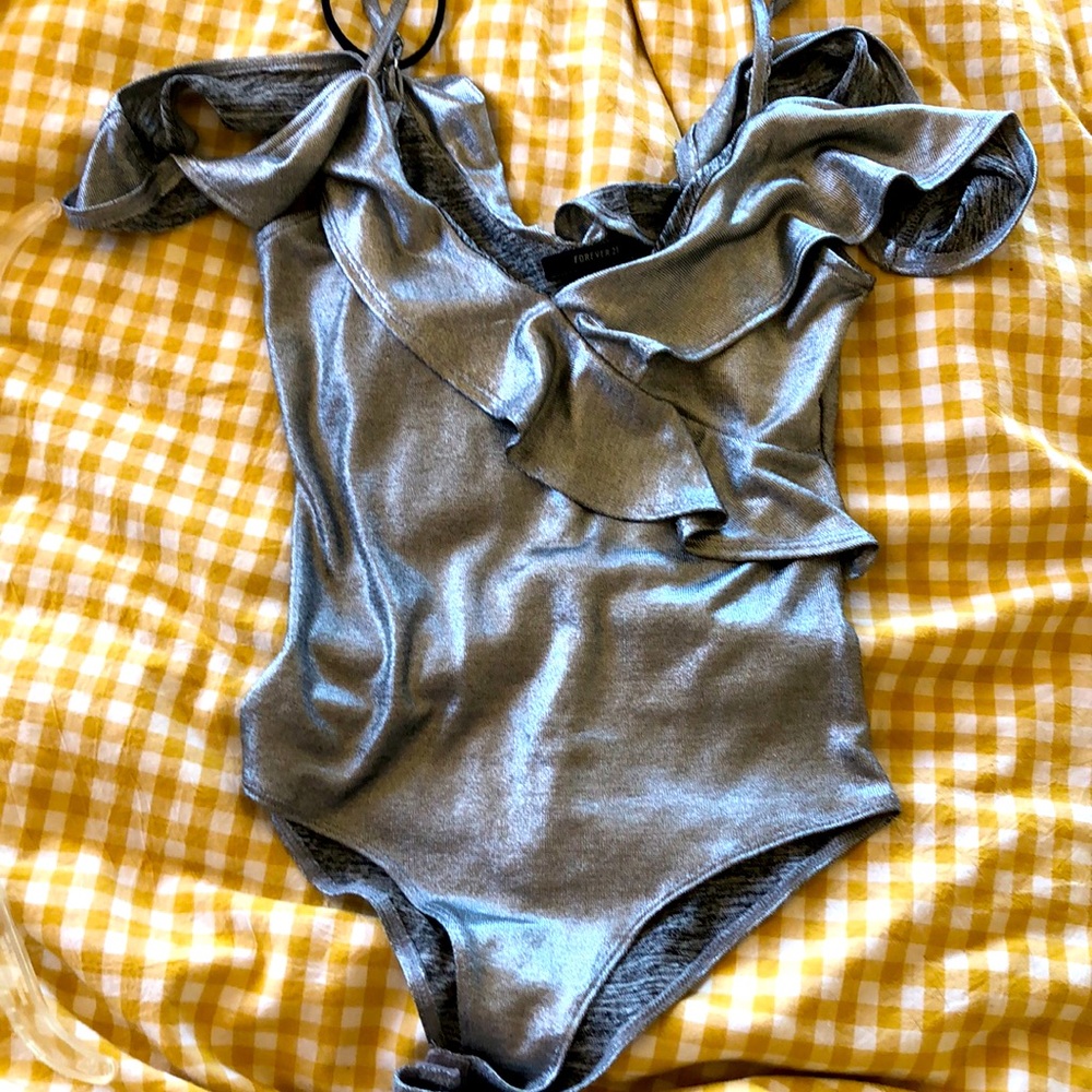 forever 21 Metallic Silver bodysuit size Small